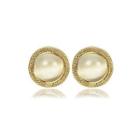 Fashion And Elegant Plated Gold Round Chrysoberyl Cat Eye Opal Stud Earrings With Austrian Element Crystal Golden - One Size