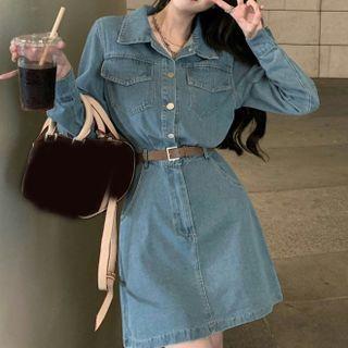 Long Sleeve V-neck Denim Dress