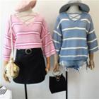 Striped Strappy Front 3/4 Sleeve Sweater