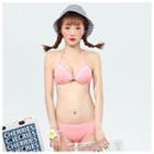 Set: Plain Bikini + Pleated Skirt + Shoulder Cut Out Top