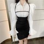 Bell-sleeve Shirt / Spaghetti Strap Mini Bodycon Dress