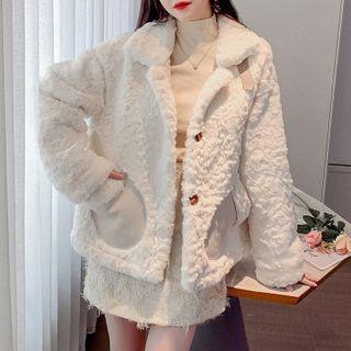 Oversize Double Pocket Panel Faux Fleece Cardigan