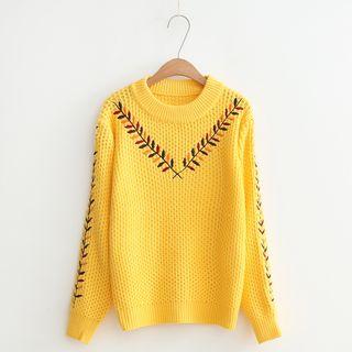 Leaf Embroidery Sweater