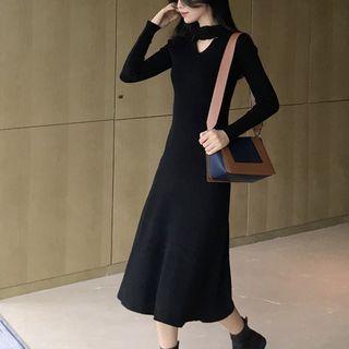 Cut Out A-line Midi Knit Dress