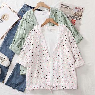 Heart Print Hooded Buttoned Jacket