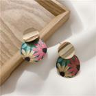 Floral Print Disc Dangle Earring As Shown In Figure - One Size