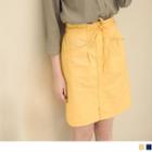 Drawcord Cotton-linen A-line Skirt