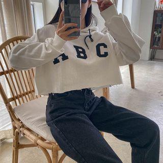 Letter Fray-hem Cropped Hoodie