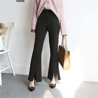 Zip-side Slit Boot-cut Pants