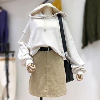 Plain Hoodie / Corduroy Mini Pencil Skirt / Set