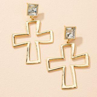 Rhinestone Cross Alloy Dangle Earring 1 Pair - Cross - Gold - One Size