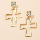 Rhinestone Cross Alloy Dangle Earring 1 Pair - Cross - Gold - One Size