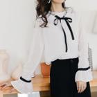 Crochet Lace Trim Dotted Chiffon Blouse