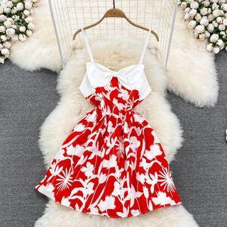 Bow Detail Printed A-line Mini Dress