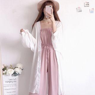 Spaghetti Strap Jumpsuit / Long Light Jacket