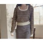 Square-neck Patterned Knit Top One Size