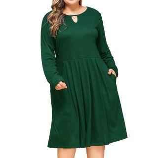 Plus Size Long Sleeve Plain A-line Dress