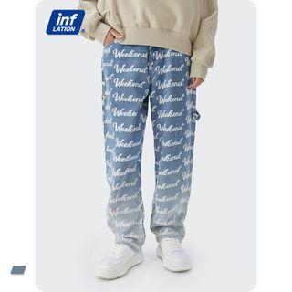 Unisex Gradient Lettering Straight-cut Jeans