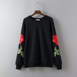 Embroidered Rose Pullover