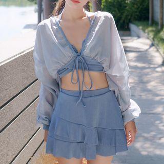 Set: Bikini Top + Swim Skirt + Light Jacket