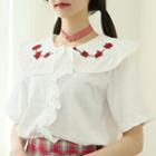 Rose Embroidery Frilled Blouse