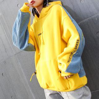Denim Panel Hoodie Yellow - One Size