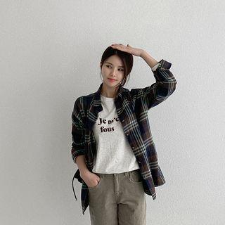 Drop-shoulder Cotton Plaid Shirt