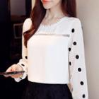 Dotted-sleeve Crochet Trim Blouse