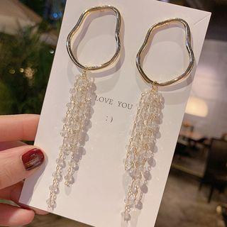 Asymmetric Hoop Faux Crystal Fringed Dangle Earring 1 Pair - As Shown In Figure - One Size