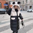 Ear Accent Hooded Two Tone Padded Coat