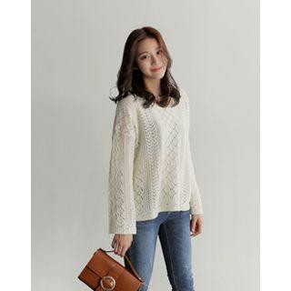 V-neck Pointell Knit Top