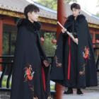 Embroidered Hooded Hanfu Cape / Fluffy Collar / Set