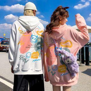 Cartoon Print Lettering Hooded Sweatshirt
