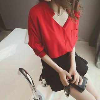 Plain Chiffon Split Neck Shirt
