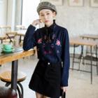 Long-sleeve Embroidery Stand-collar Shirt