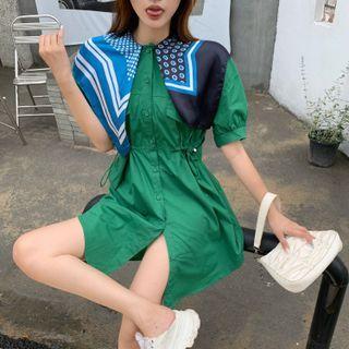 V-neck Drawstring Shirt Dress