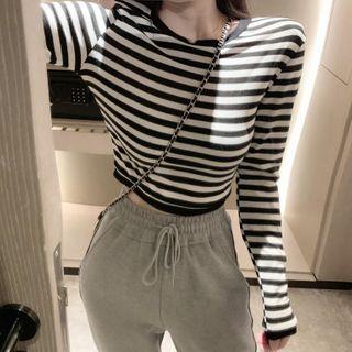 Long-sleeve Striped Cropped Top / Sweatpants