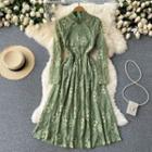Stand-collar Lace Long-sleeve Dress