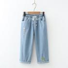 Embroidered Denim Shorts / Cropped Wide-leg Jeans / Short-sleeve Print T-shirt