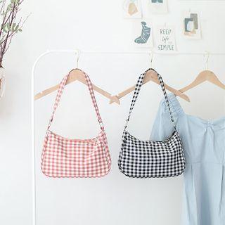 Gingham Zip Shoulder Bag