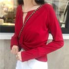 Twist-knot Chain Detail Long-sleeve Top