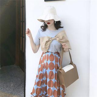 Bow-accent Short-sleeve T-shirt / Dot Skirt
