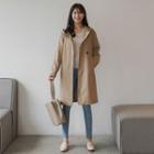 Hooded Button-side Trench Coat With Sash