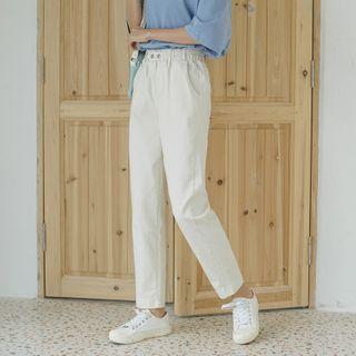 Washed Straight-cut Pants Almond - One Size