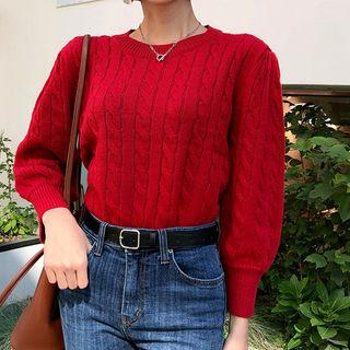 Balloon-sleeve Cable-knit Top