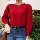 Balloon-sleeve Cable-knit Top