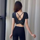 Short-sleeve Strappy Open Back Sports Crop Top