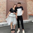 Couple-matching Two Tone T-shirt / Straight-cut Pants / Short-sleeve A-line Dress