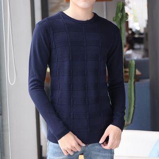 Gingham Long-sleeve Knit Sweater
