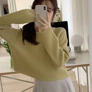 Raglan Rib-knit Cropped Sweater